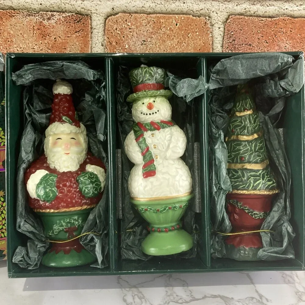 Christmas Topiary Candle Trio by The White Barn Candle Co. Santa Snowman Holiday
